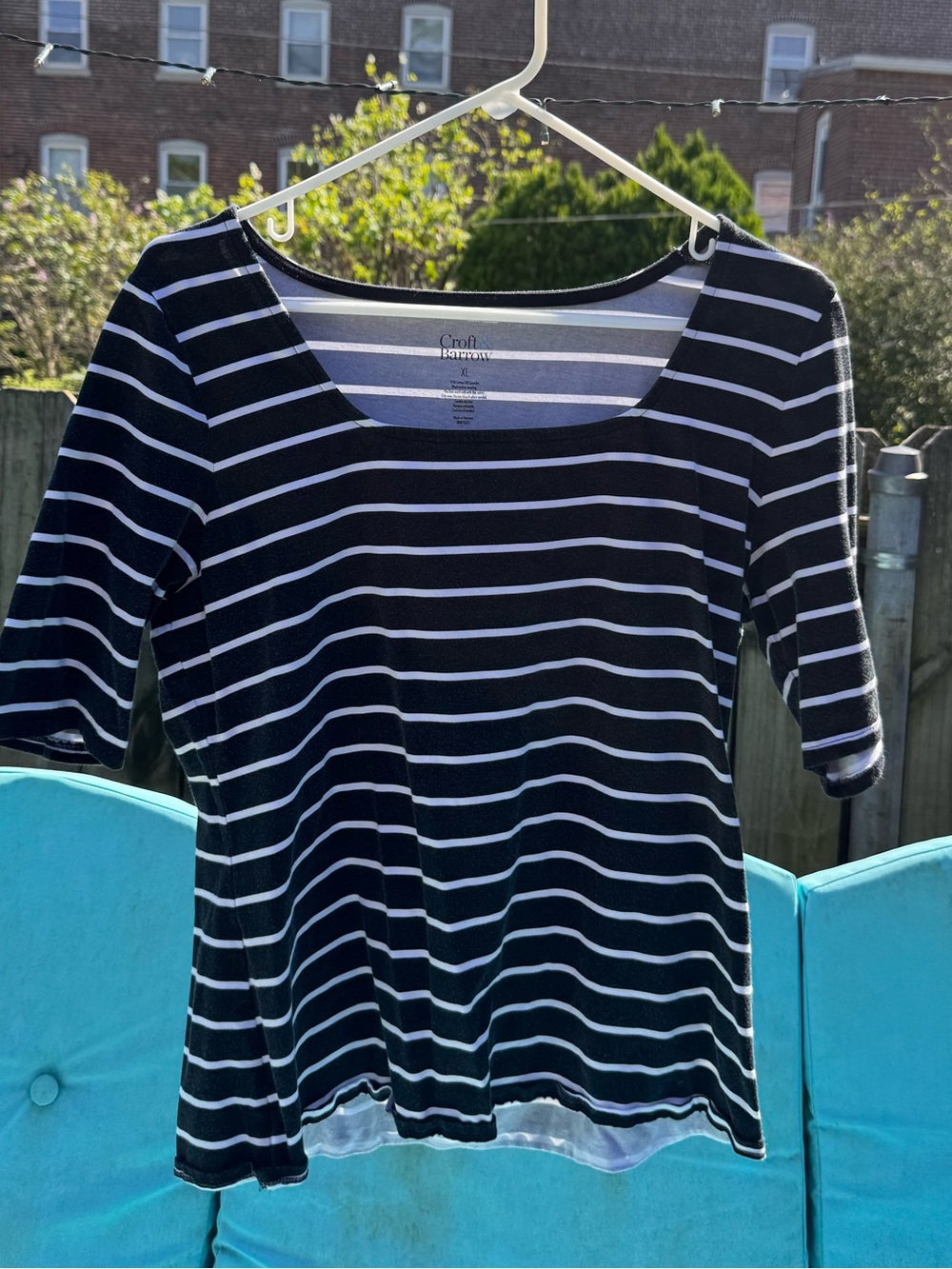 croft & barrow Black and White Striped Scoop Neck Short Sleeve Top